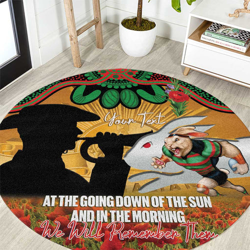 Personalised Rabbitohs Rugby ANZAC Day Round Carpet Last Post Poppy We Will Remember Them