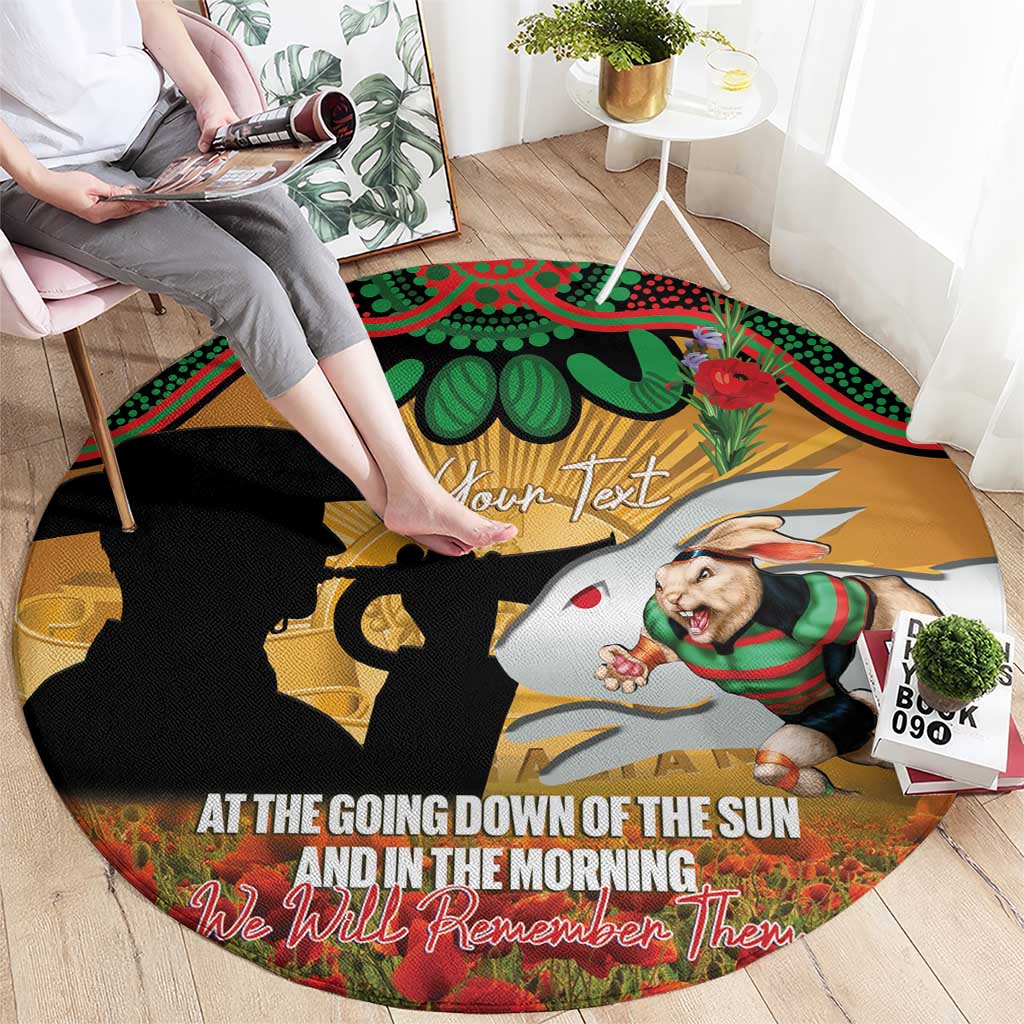Personalised Rabbitohs Rugby ANZAC Day Round Carpet Last Post Poppy We Will Remember Them