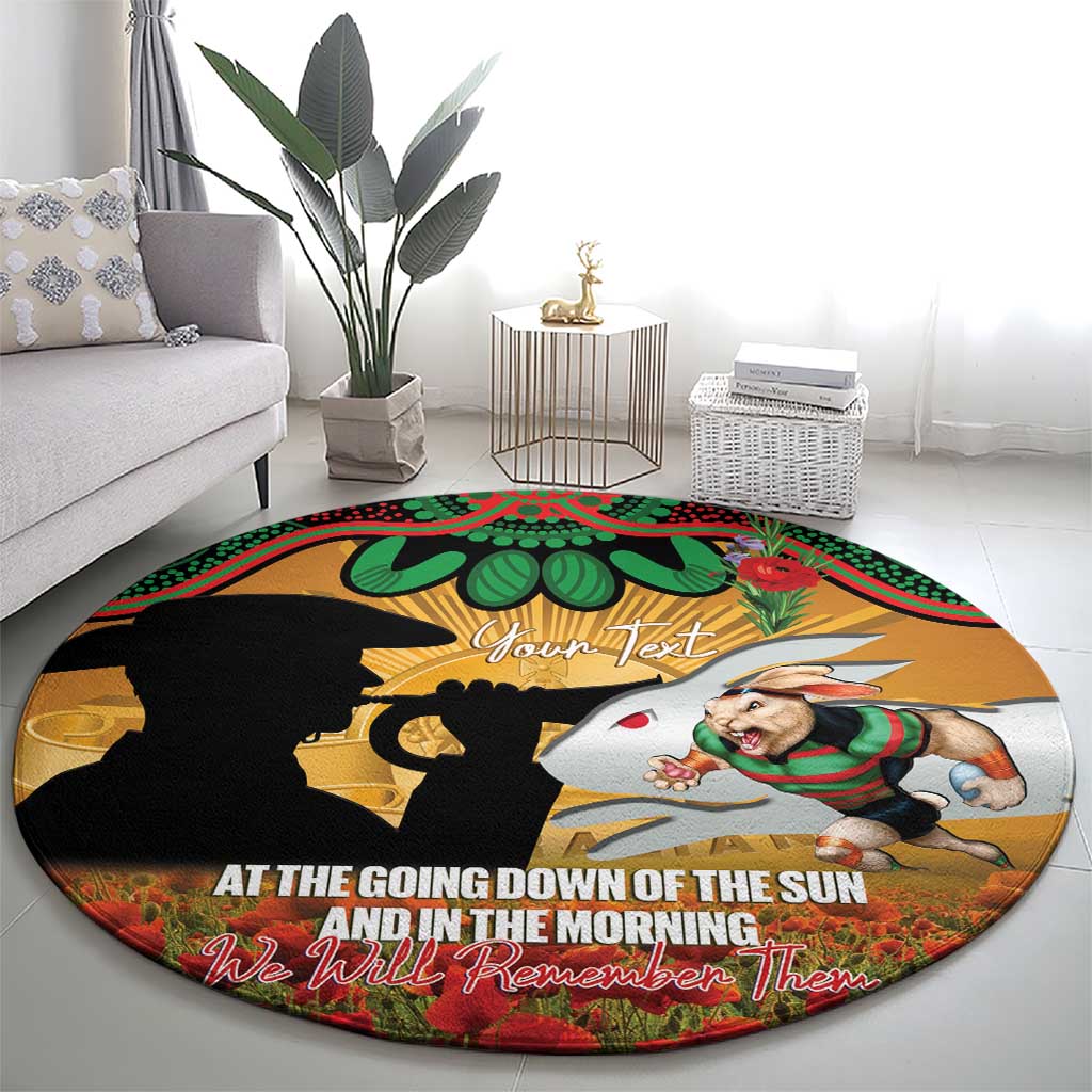Personalised Rabbitohs Rugby ANZAC Day Round Carpet Last Post Poppy We Will Remember Them