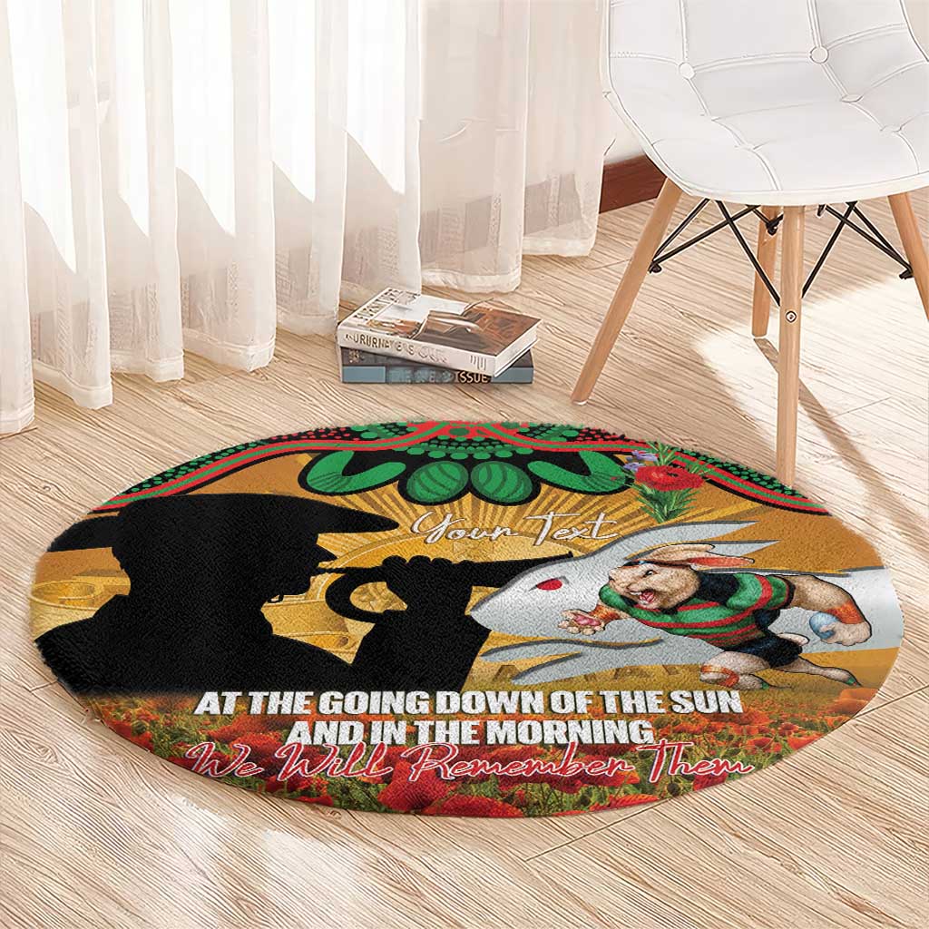 Personalised Rabbitohs Rugby ANZAC Day Round Carpet Last Post Poppy We Will Remember Them