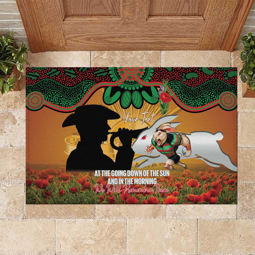 Personalised Rabbitohs Rugby ANZAC Day Rubber Doormat Last Post Poppy We Will Remember Them