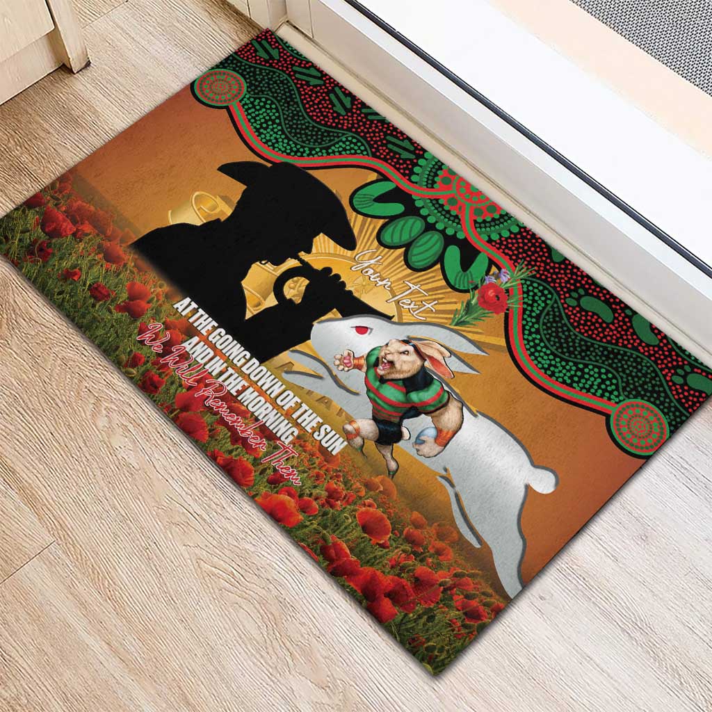 Personalised Rabbitohs Rugby ANZAC Day Rubber Doormat Last Post Poppy We Will Remember Them