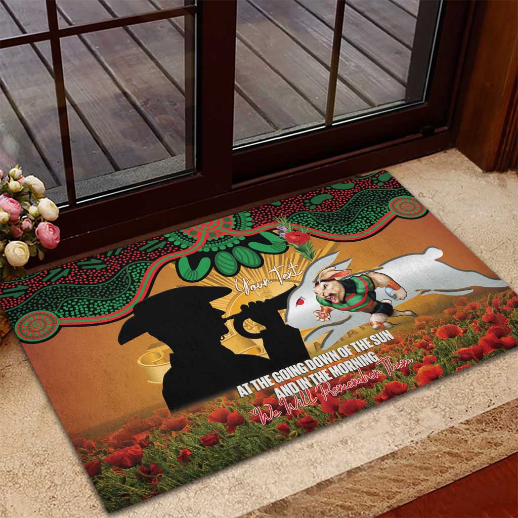 Personalised Rabbitohs Rugby ANZAC Day Rubber Doormat Last Post Poppy We Will Remember Them
