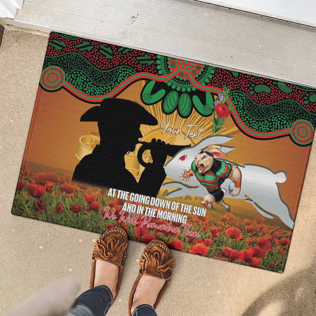 Personalised Rabbitohs Rugby ANZAC Day Rubber Doormat Last Post Poppy We Will Remember Them