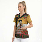 Personalised Rabbitohs Rugby ANZAC Day Scrub Top Last Post Poppy We Will Remember Them