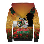 Personalised Rabbitohs Rugby ANZAC Day Sherpa Hoodie Last Post Poppy We Will Remember Them