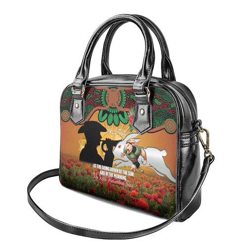 Personalised Rabbitohs Rugby ANZAC Day Shoulder Handbag Last Post Poppy We Will Remember Them