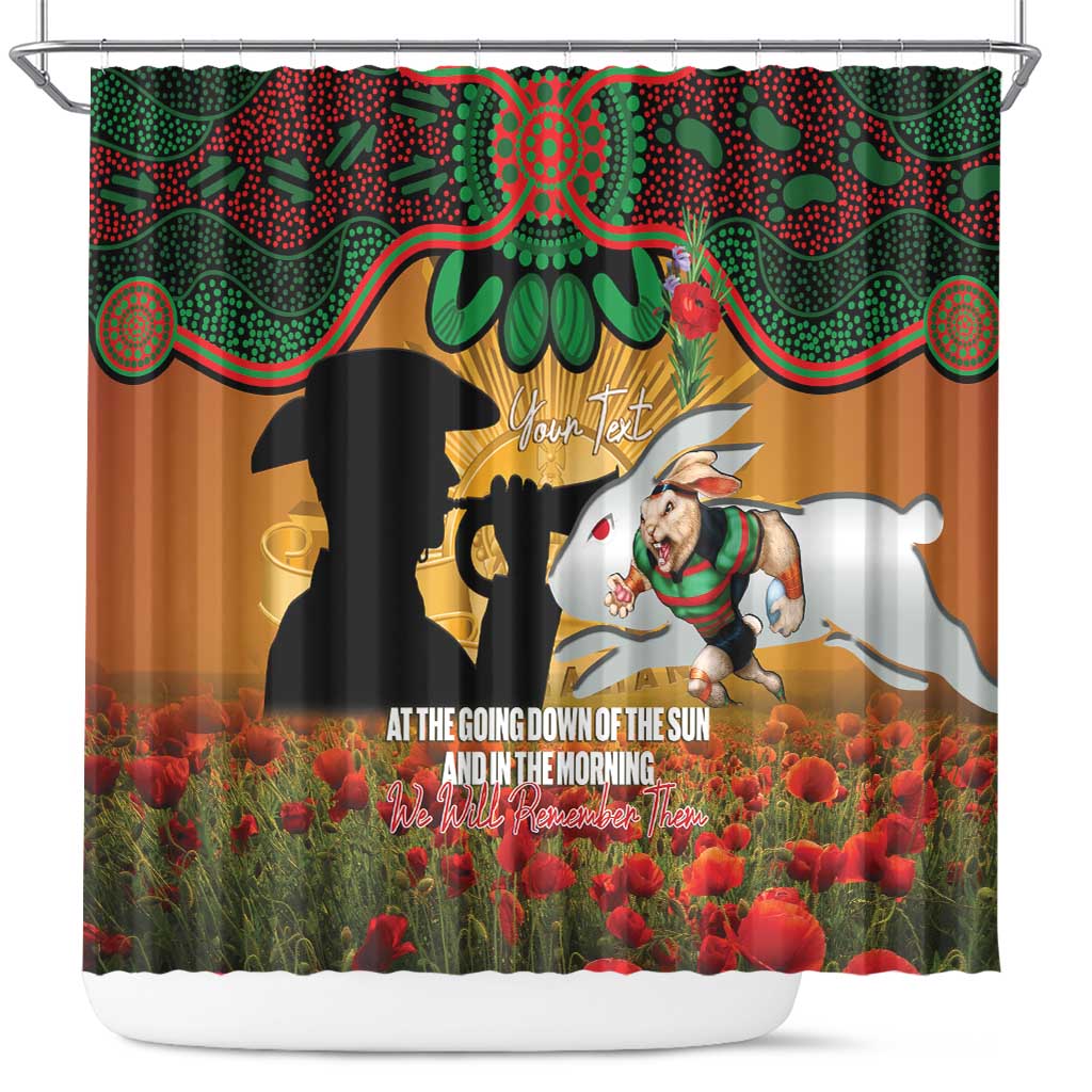 Personalised Rabbitohs Rugby ANZAC Day Shower Curtain Last Post Poppy We Will Remember Them