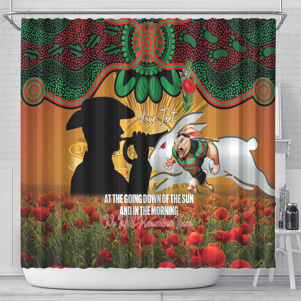 Personalised Rabbitohs Rugby ANZAC Day Shower Curtain Last Post Poppy We Will Remember Them