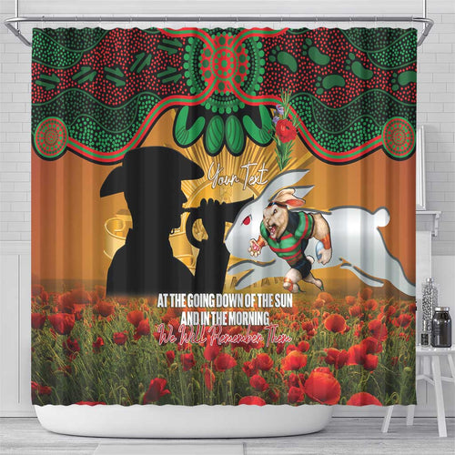 Personalised Rabbitohs Rugby ANZAC Day Shower Curtain Last Post Poppy We Will Remember Them