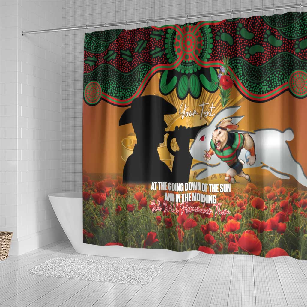 Personalised Rabbitohs Rugby ANZAC Day Shower Curtain Last Post Poppy We Will Remember Them