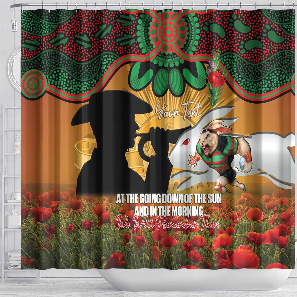 Personalised Rabbitohs Rugby ANZAC Day Shower Curtain Last Post Poppy We Will Remember Them