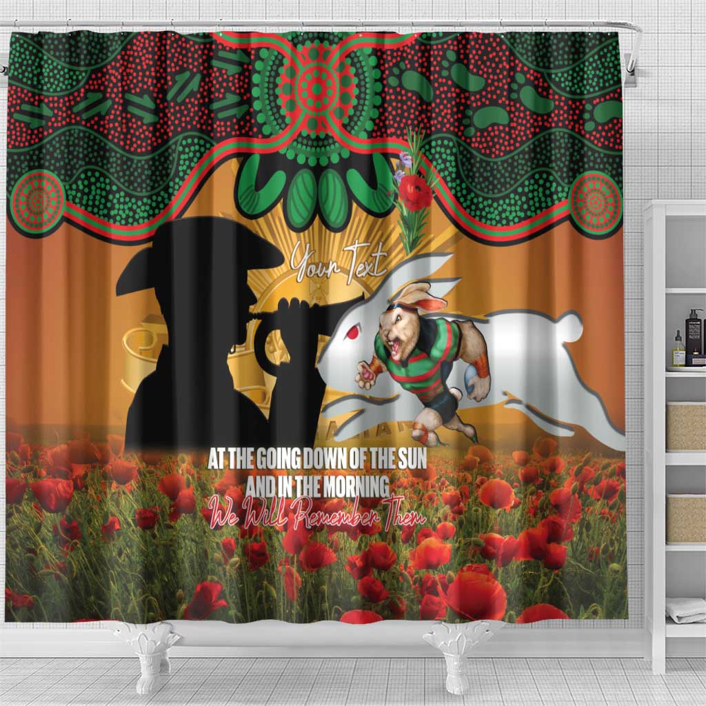 Personalised Rabbitohs Rugby ANZAC Day Shower Curtain Last Post Poppy We Will Remember Them