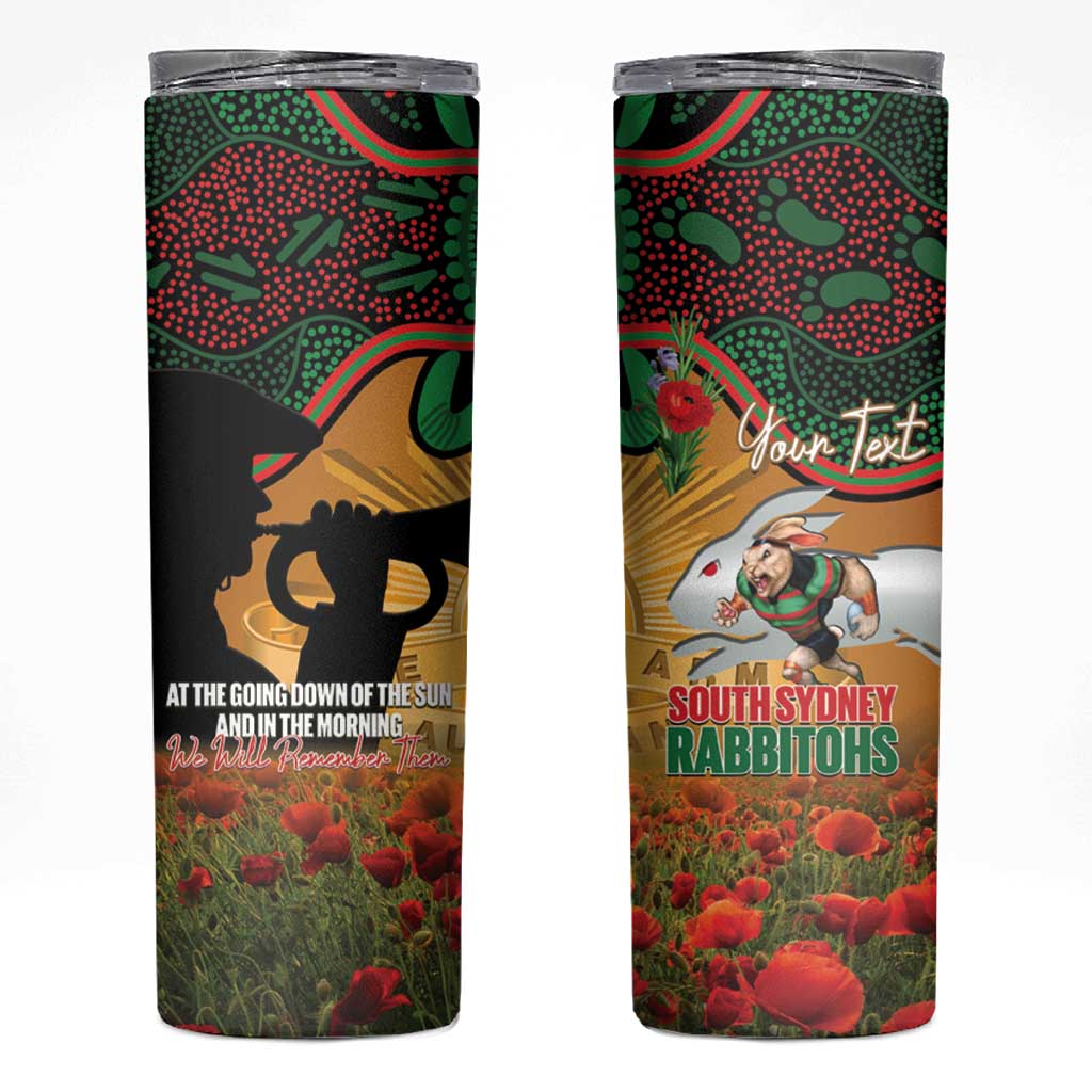 Personalised Rabbitohs Rugby ANZAC Day Skinny Tumbler Last Post Poppy We Will Remember Them