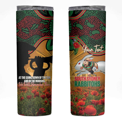 Personalised Rabbitohs Rugby ANZAC Day Skinny Tumbler Last Post Poppy We Will Remember Them