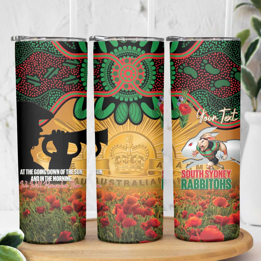 Personalised Rabbitohs Rugby ANZAC Day Skinny Tumbler Last Post Poppy We Will Remember Them