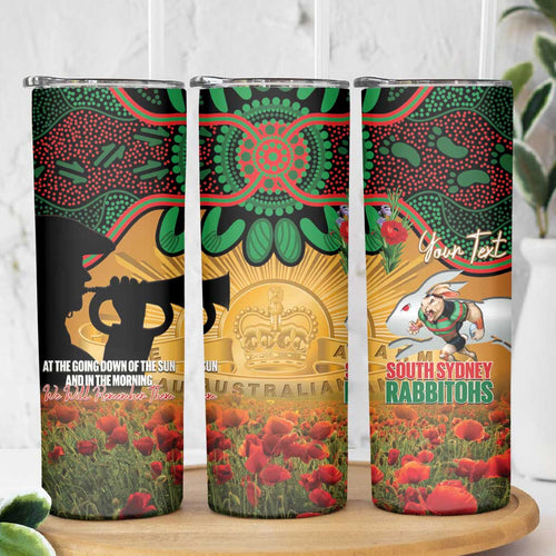 Personalised Rabbitohs Rugby ANZAC Day Skinny Tumbler Last Post Poppy We Will Remember Them