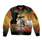 Personalised Rabbitohs Rugby ANZAC Day Sleeve Zip Bomber Jacket Last Post Poppy We Will Remember Them
