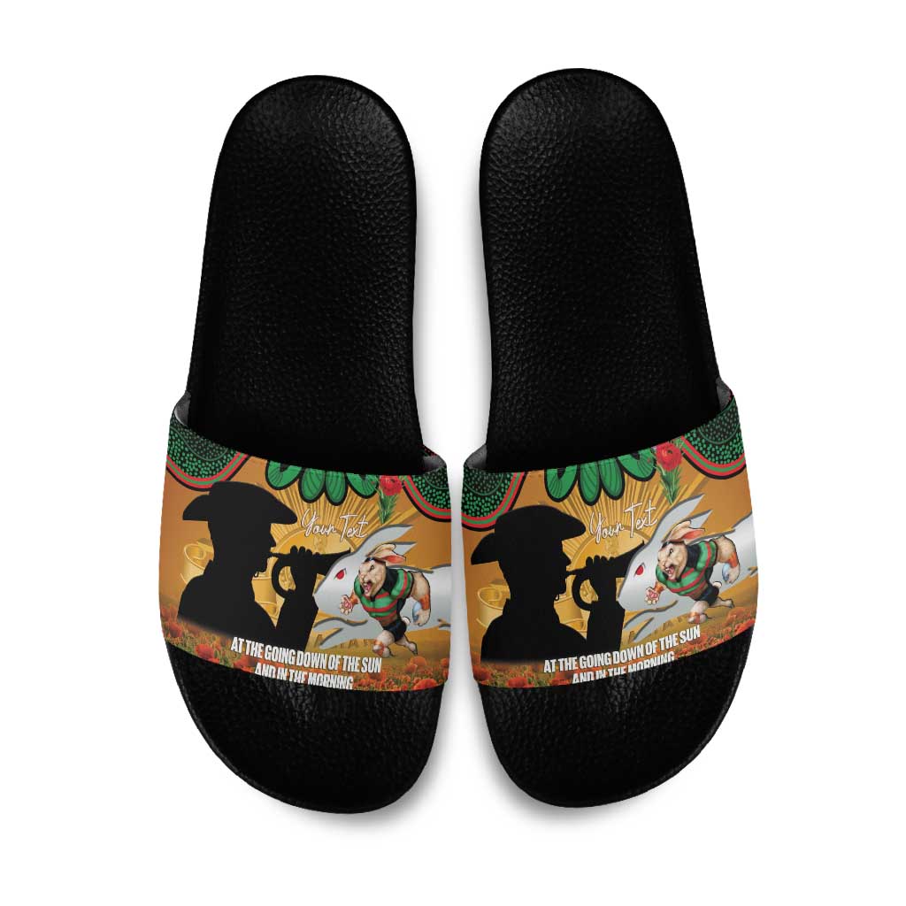Personalised Rabbitohs Rugby ANZAC Day Slide Sandals Last Post Poppy We Will Remember Them