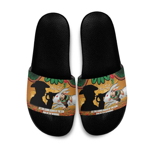 Personalised Rabbitohs Rugby ANZAC Day Slide Sandals Last Post Poppy We Will Remember Them
