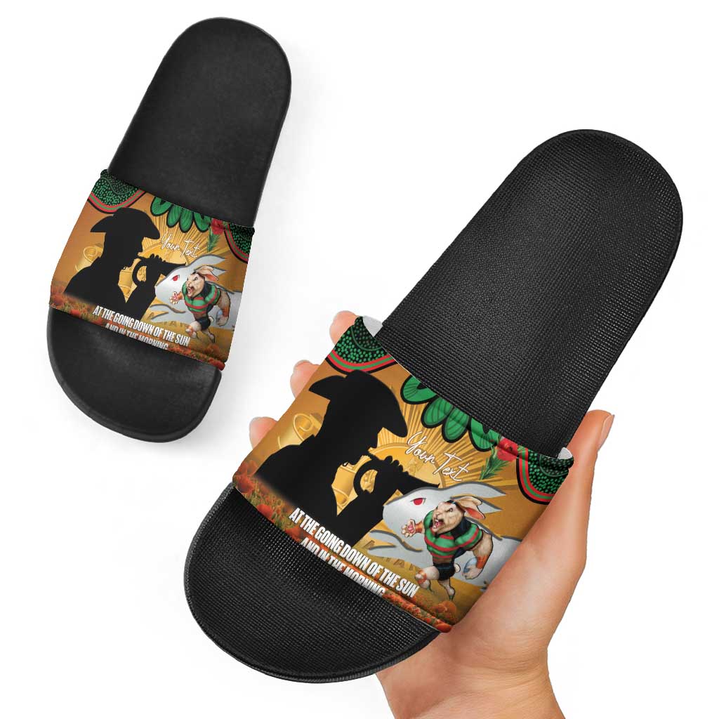 Personalised Rabbitohs Rugby ANZAC Day Slide Sandals Last Post Poppy We Will Remember Them