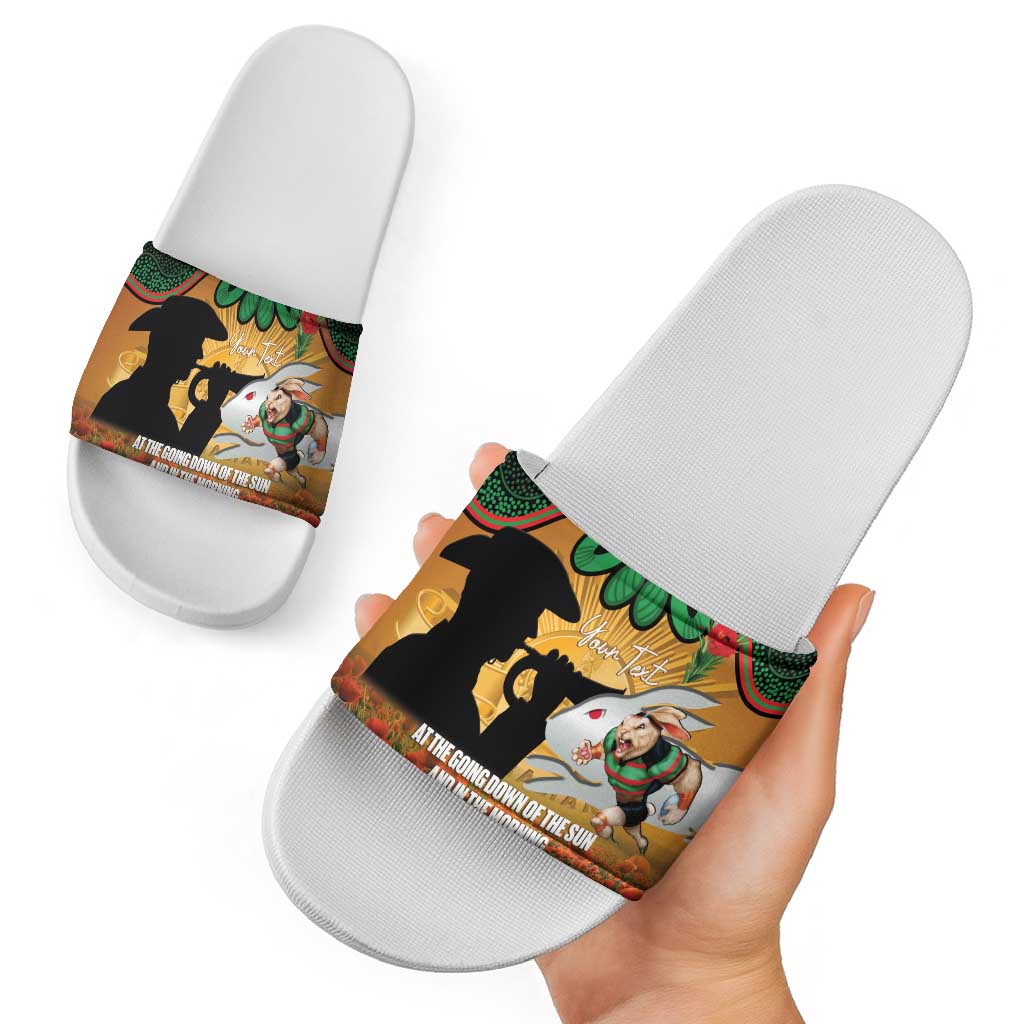 Personalised Rabbitohs Rugby ANZAC Day Slide Sandals Last Post Poppy We Will Remember Them