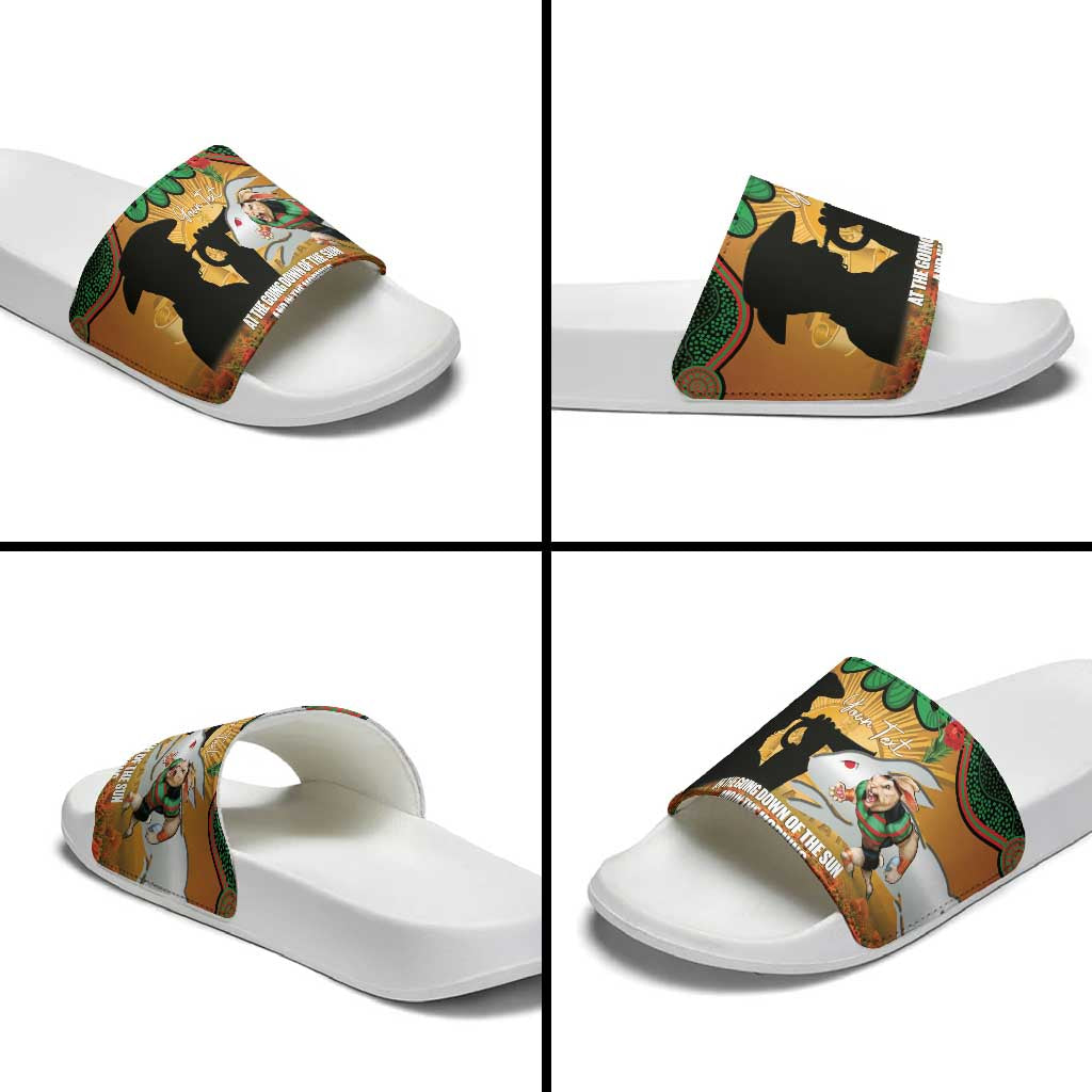 Personalised Rabbitohs Rugby ANZAC Day Slide Sandals Last Post Poppy We Will Remember Them