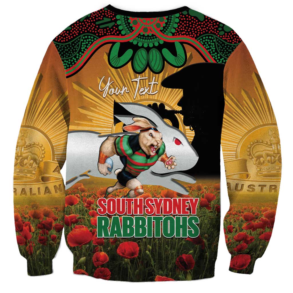 Personalised Rabbitohs Rugby ANZAC Day Sweatshirt Last Post Poppy We Will Remember Them