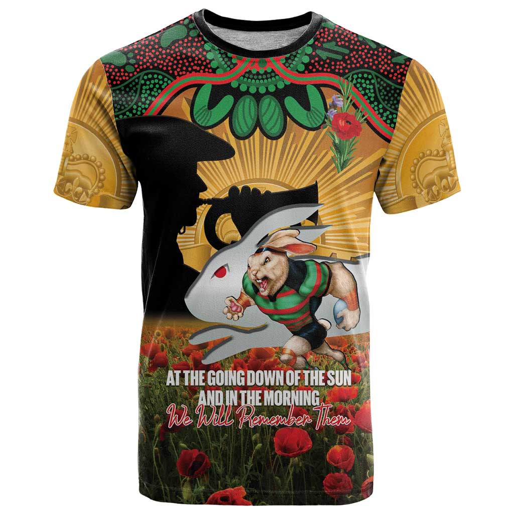 Personalised Rabbitohs Rugby ANZAC Day T Shirt Last Post Poppy We Will Remember Them
