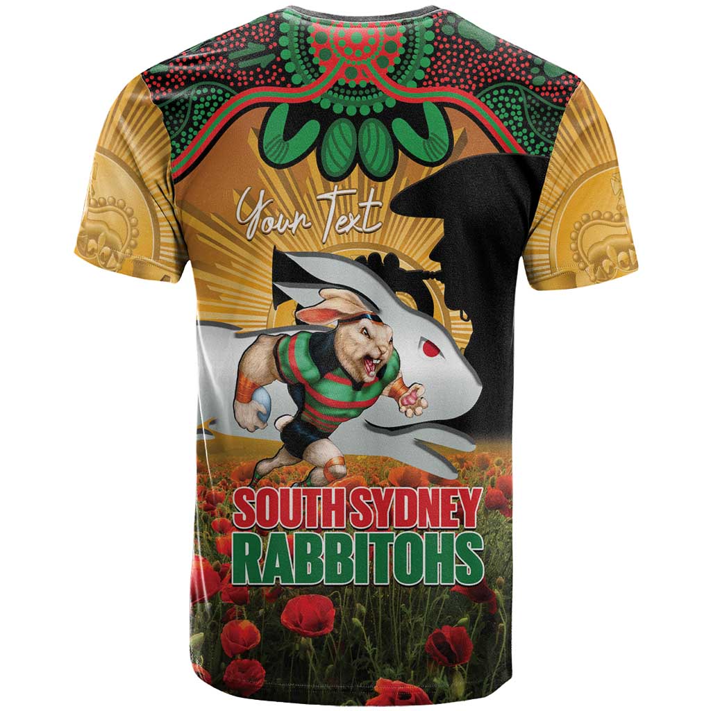Personalised Rabbitohs Rugby ANZAC Day T Shirt Last Post Poppy We Will Remember Them