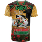 Personalised Rabbitohs Rugby ANZAC Day T Shirt Last Post Poppy We Will Remember Them