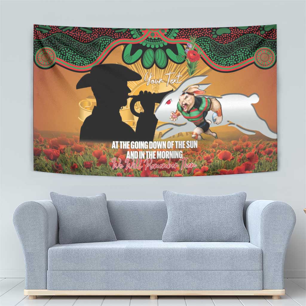 Personalised Rabbitohs Rugby ANZAC Day Tapestry Last Post Poppy We Will Remember Them