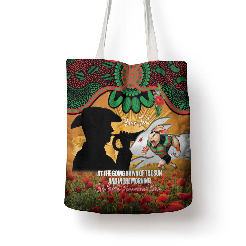 Personalised Rabbitohs Rugby ANZAC Day Tote Bag Last Post Poppy We Will Remember Them