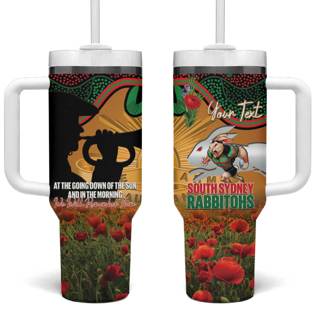 Personalised Rabbitohs Rugby ANZAC Day Tumbler With Handle Last Post Poppy We Will Remember Them