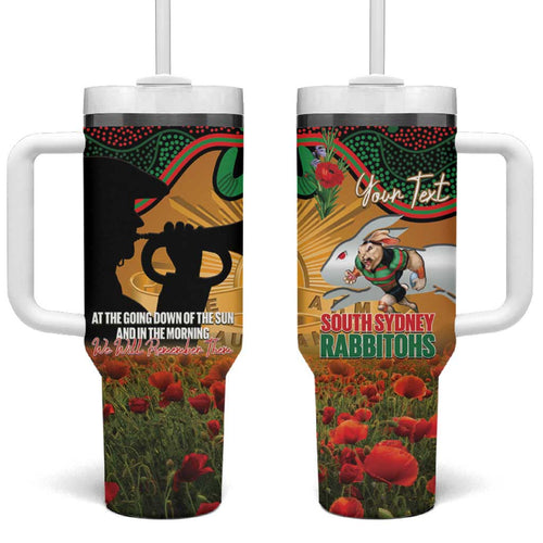 Personalised Rabbitohs Rugby ANZAC Day Tumbler With Handle Last Post Poppy We Will Remember Them