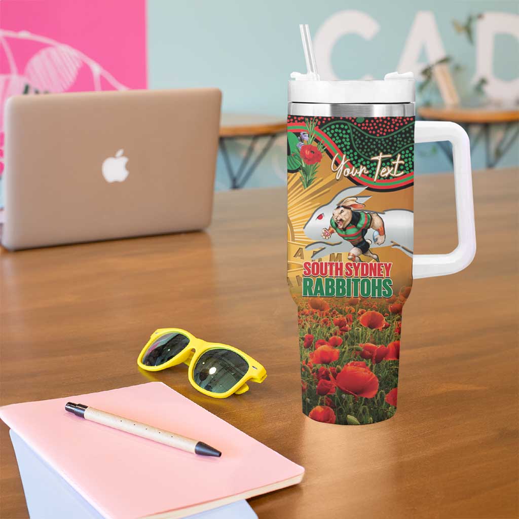 Personalised Rabbitohs Rugby ANZAC Day Tumbler With Handle Last Post Poppy We Will Remember Them