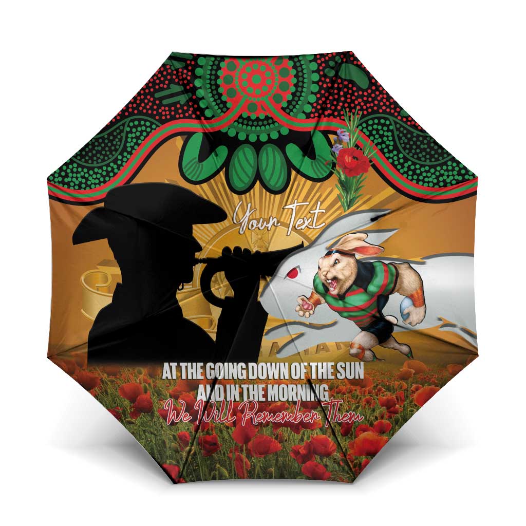 Personalised Rabbitohs Rugby ANZAC Day Umbrella Last Post Poppy We Will Remember Them