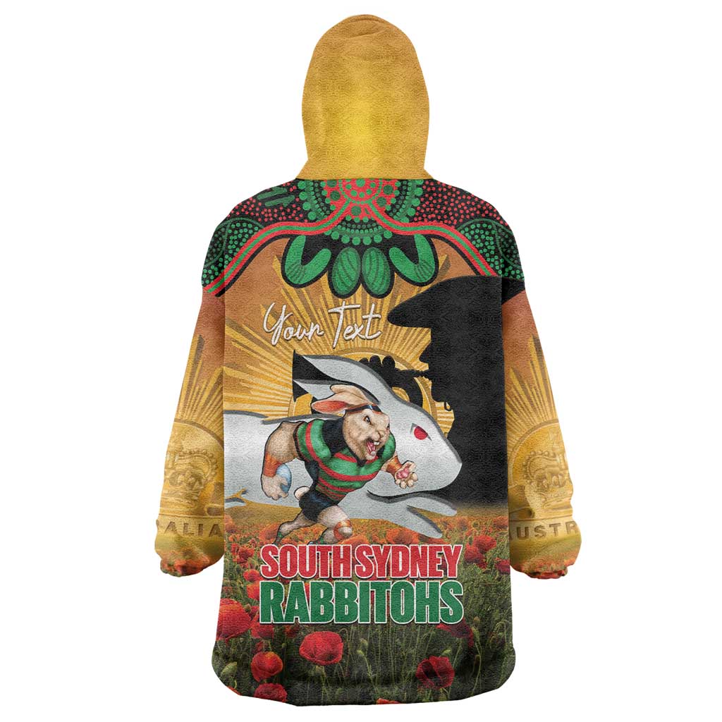 Personalised Rabbitohs Rugby ANZAC Day Wearable Blanket Hoodie Last Post Poppy We Will Remember Them