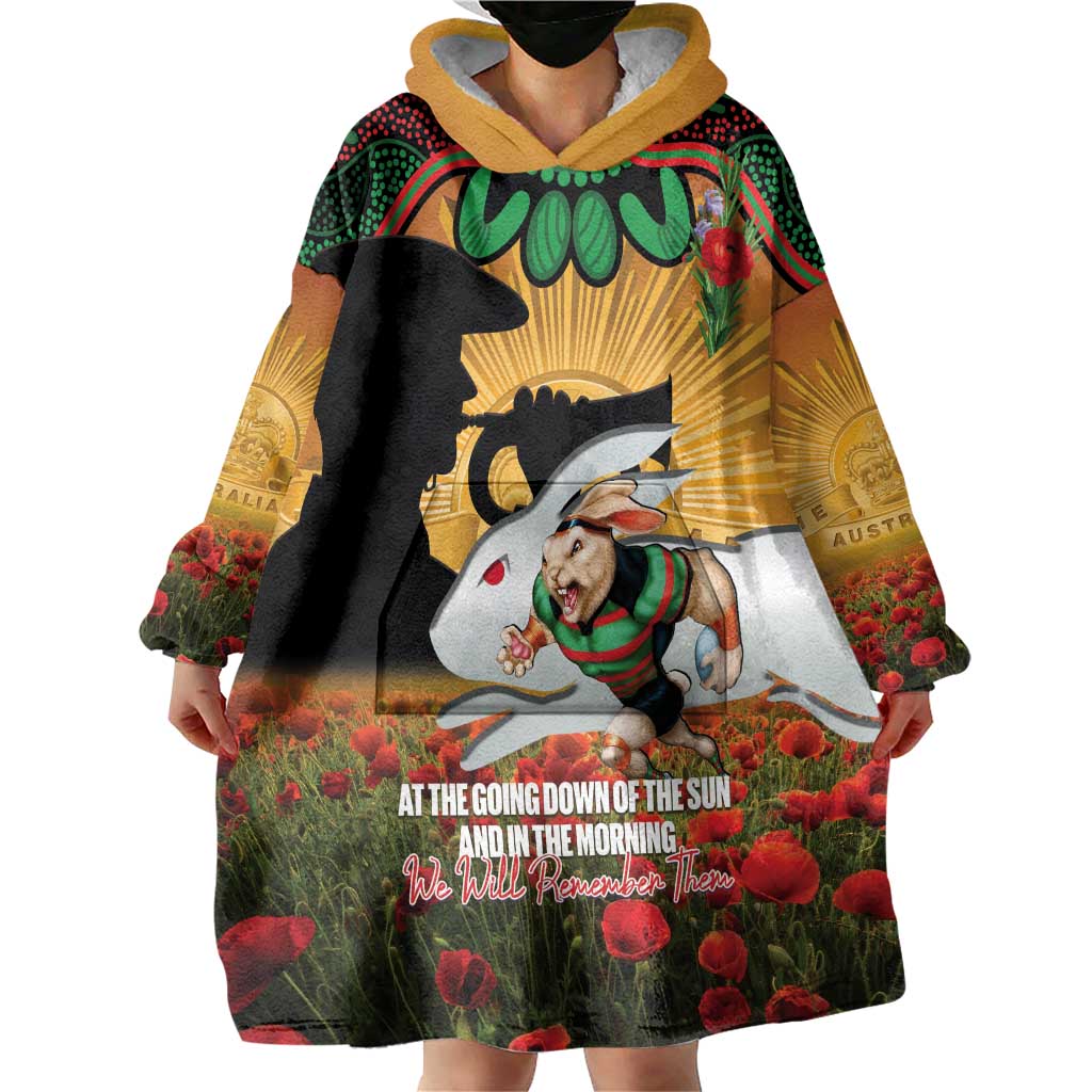 Personalised Rabbitohs Rugby ANZAC Day Wearable Blanket Hoodie Last Post Poppy We Will Remember Them