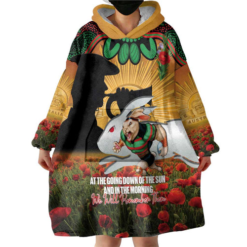 Personalised Rabbitohs Rugby ANZAC Day Wearable Blanket Hoodie Last Post Poppy We Will Remember Them