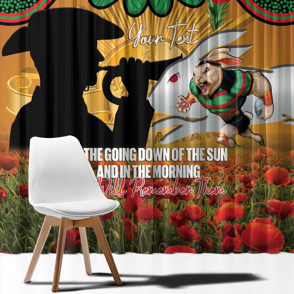 Personalised Rabbitohs Rugby ANZAC Day Window Curtain Last Post Poppy We Will Remember Them