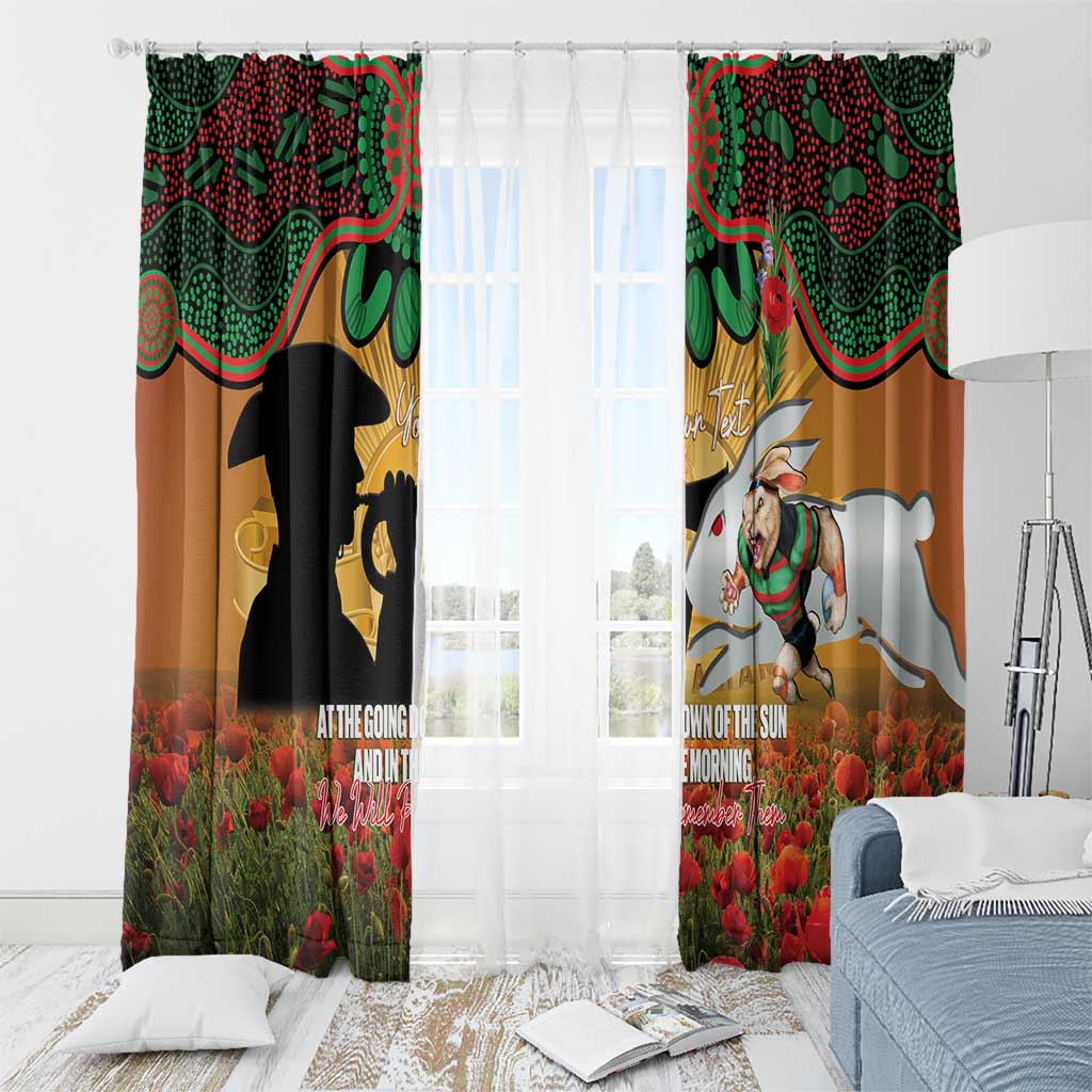 Personalised Rabbitohs Rugby ANZAC Day Window Curtain Last Post Poppy We Will Remember Them