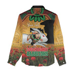 Personalised Rabbitohs Rugby ANZAC Day Women Casual Shirt Last Post Poppy We Will Remember Them
