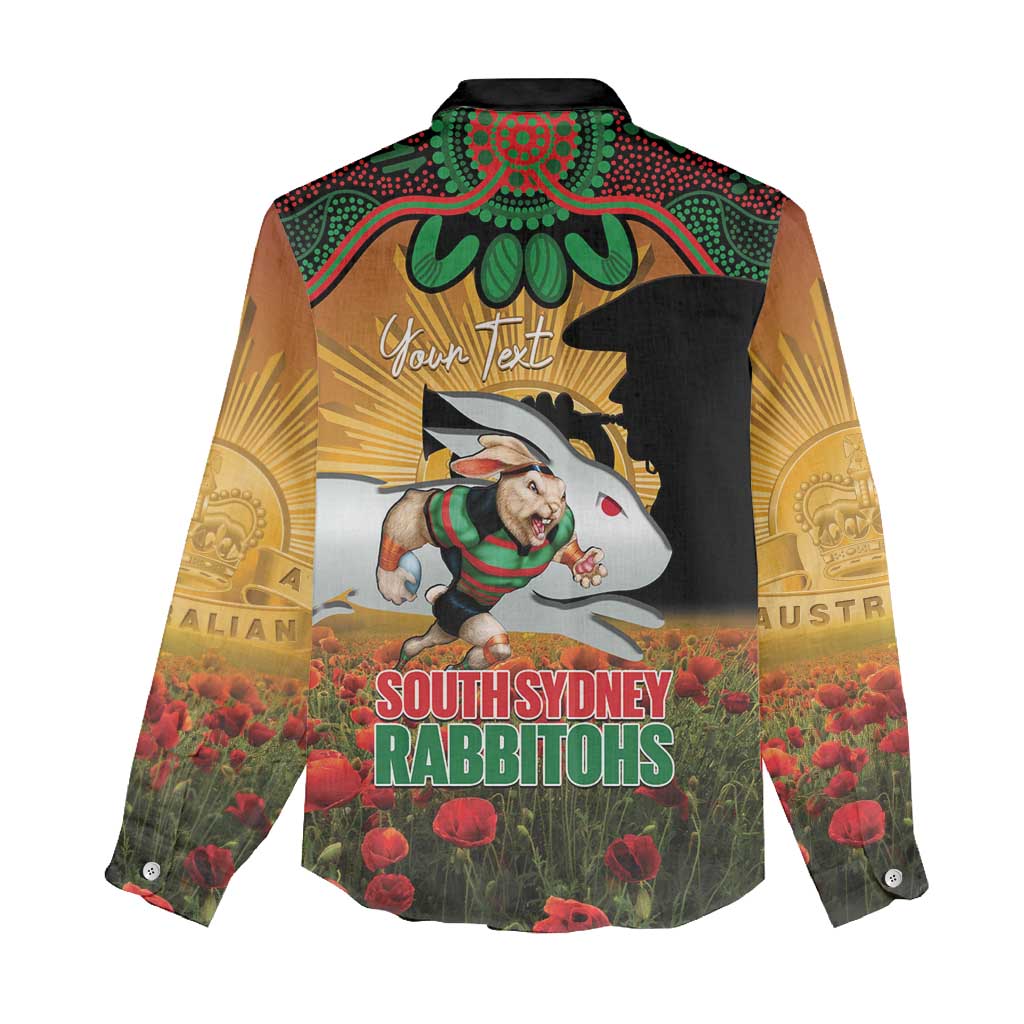 Personalised Rabbitohs Rugby ANZAC Day Women Casual Shirt Last Post Poppy We Will Remember Them
