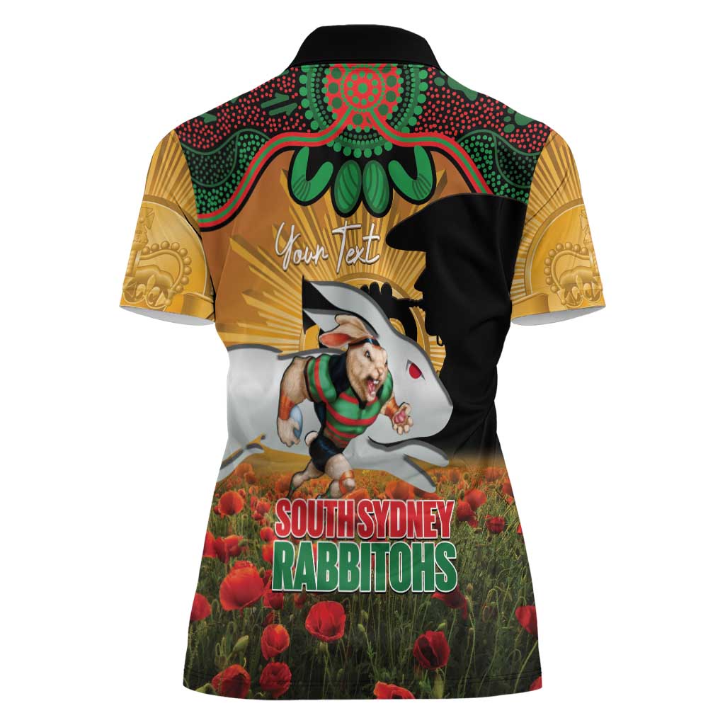 Personalised Rabbitohs Rugby ANZAC Day Women Polo Shirt Last Post Poppy We Will Remember Them