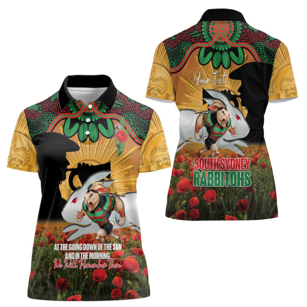 Personalised Rabbitohs Rugby ANZAC Day Women Polo Shirt Last Post Poppy We Will Remember Them