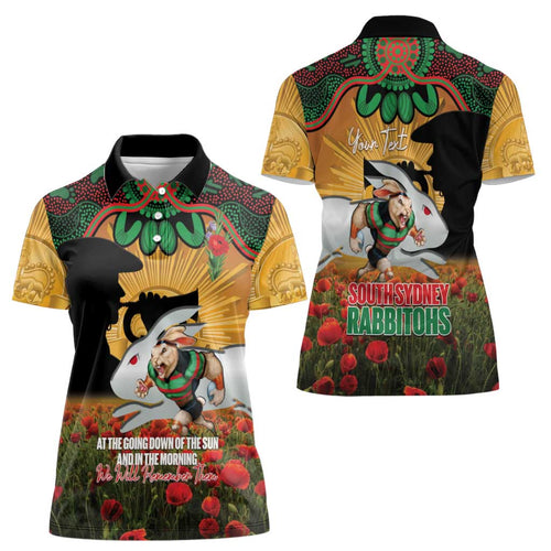 Personalised Rabbitohs Rugby ANZAC Day Women Polo Shirt Last Post Poppy We Will Remember Them
