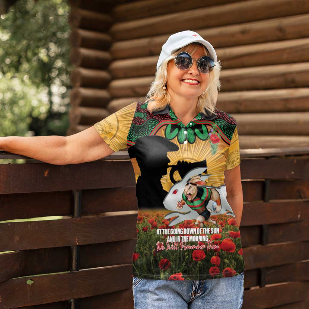 Personalised Rabbitohs Rugby ANZAC Day Women Polo Shirt Last Post Poppy We Will Remember Them