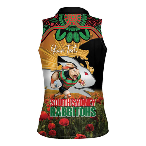 Personalised Rabbitohs Rugby ANZAC Day Women Sleeveless Polo Shirt Last Post Poppy We Will Remember Them
