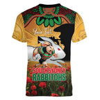 Personalised Rabbitohs Rugby ANZAC Day Women V-Neck T-Shirt Last Post Poppy We Will Remember Them